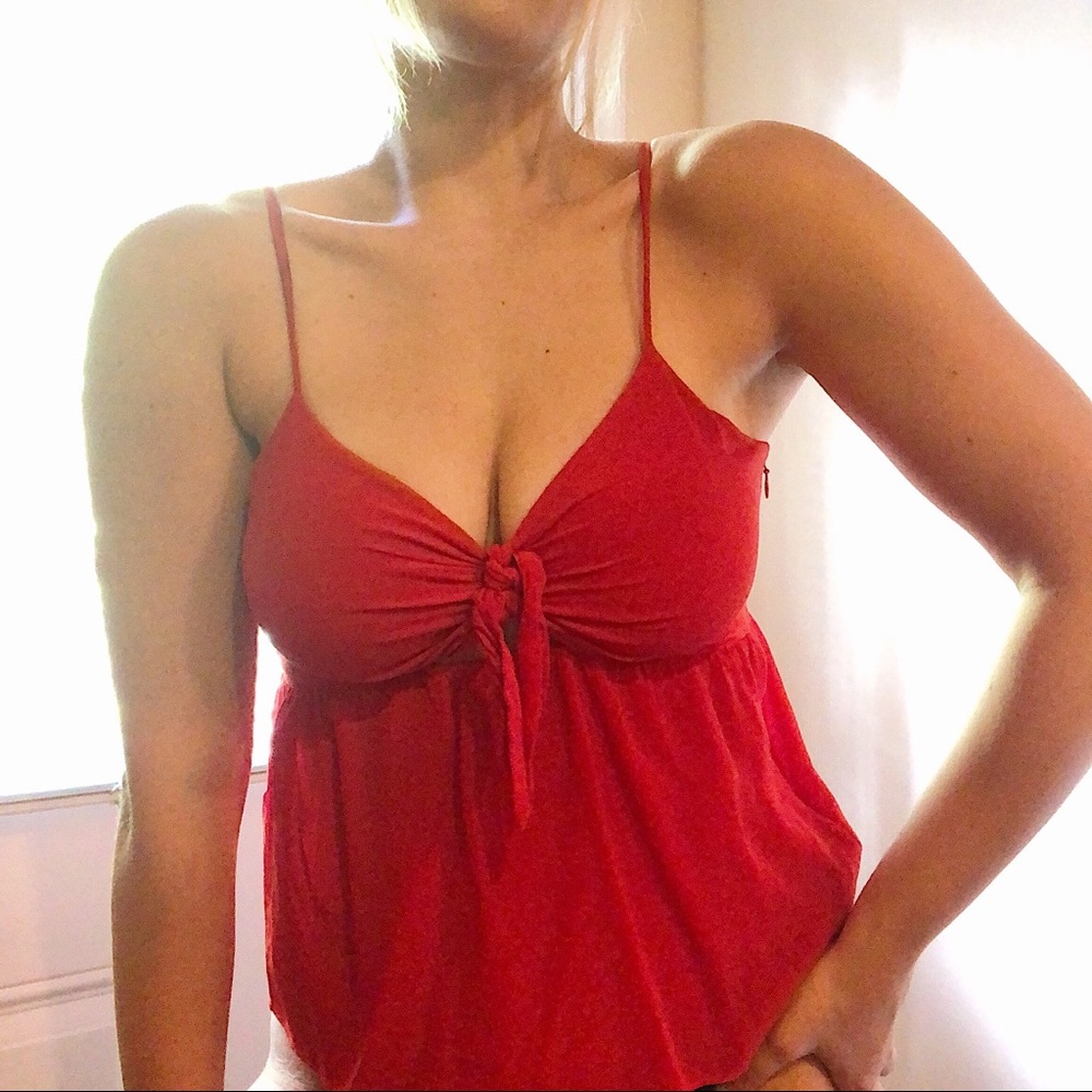 Madewell Silk Tie-Front Keyhole Cami Top Red